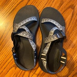 Black and white Chaco sandals